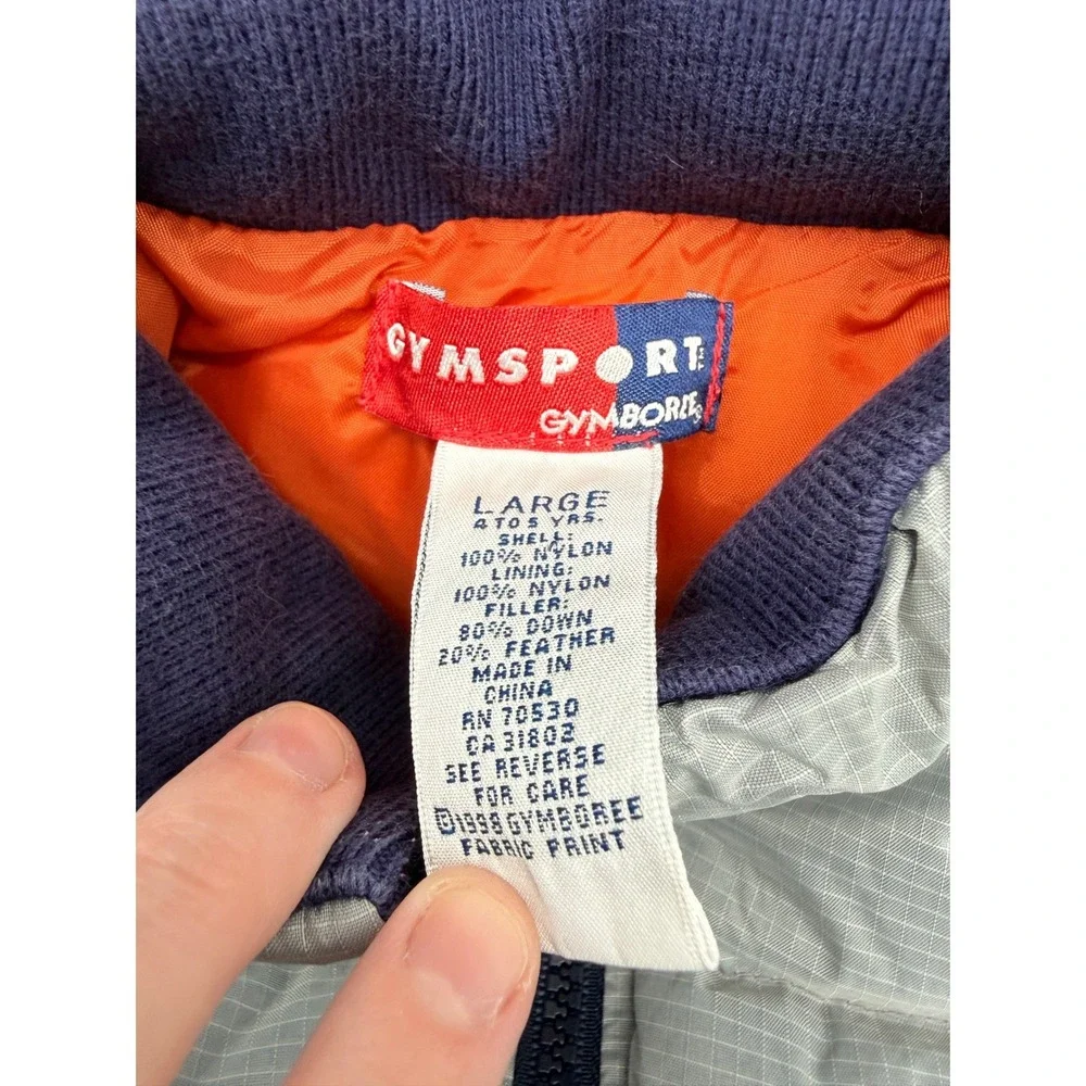 Gymboree Vintage 90s Gymsport Down Puffer Coat Kids Size‎ L 4-5 Gray Navy Winter